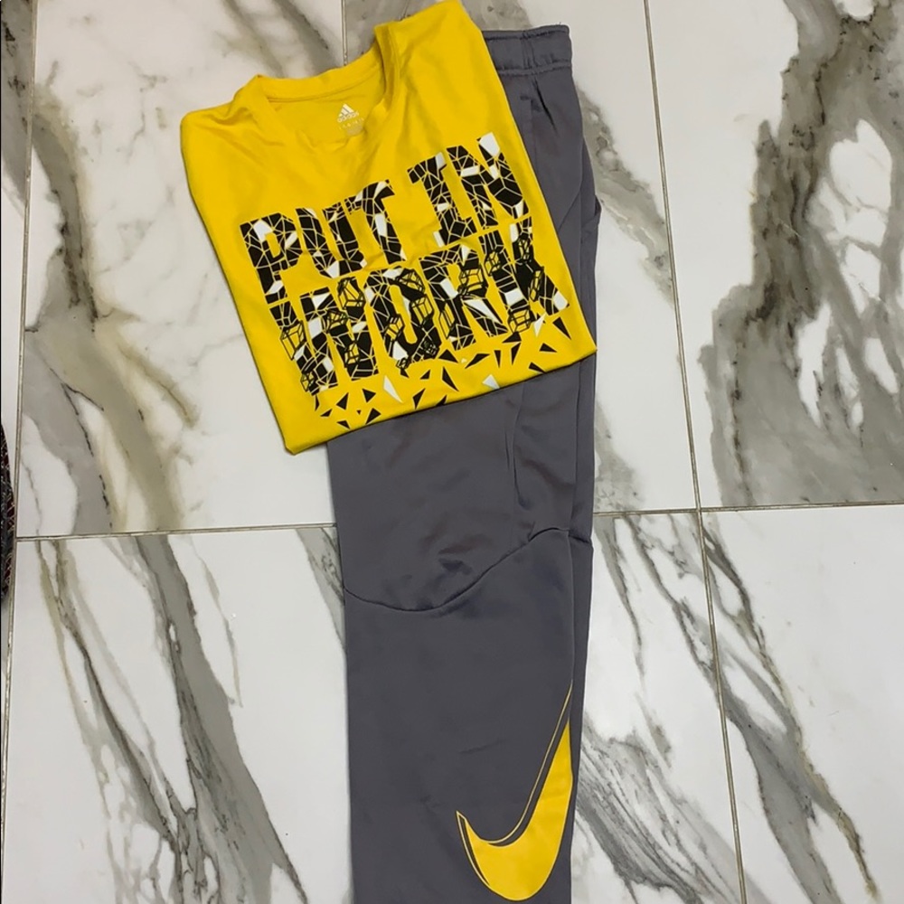 XL Nike Dryfit sweatpants & Adidas tee shirt